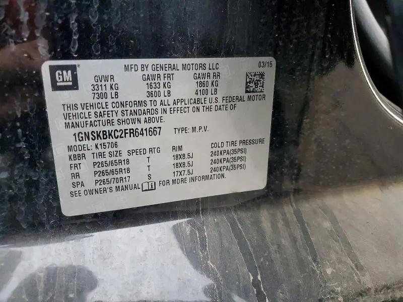 2015 CHEVROLET TAHOE K1500 LT  