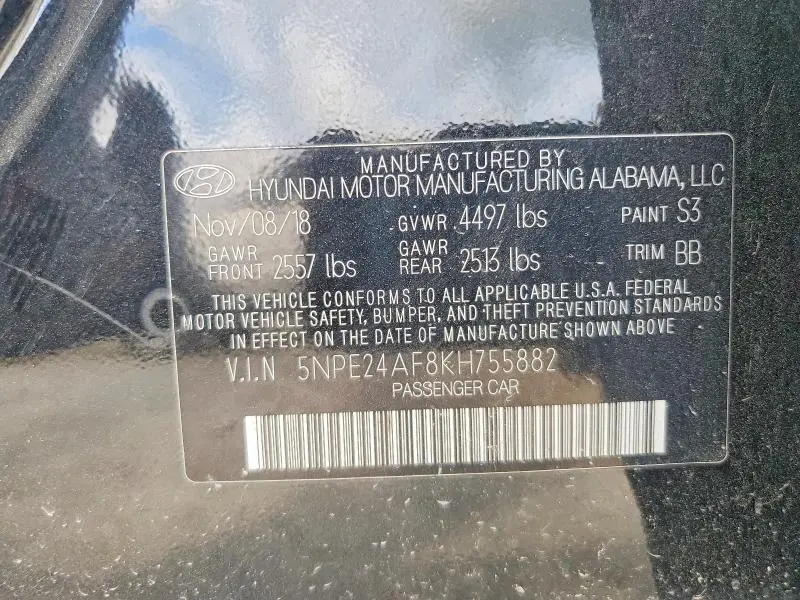 2019 HYUNDAI SONATA SE  