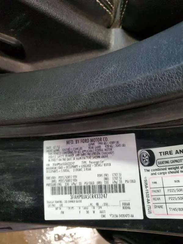 2012 FORD FUSION SEL  