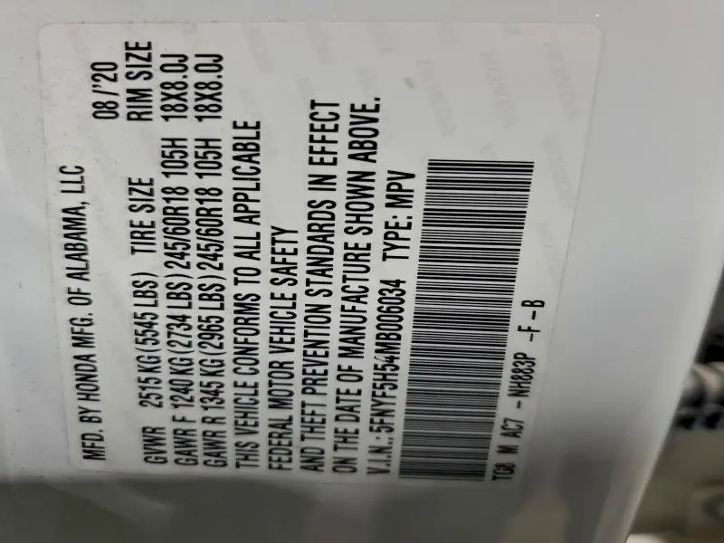 2021 HONDA PILOT EXL  