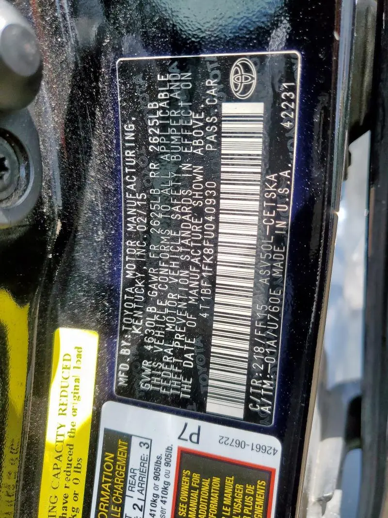 2015 TOYOTA CAMRY LE  