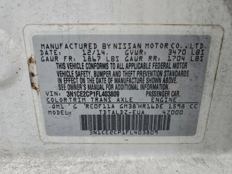 2015 NISSAN VERSA NOTE S  