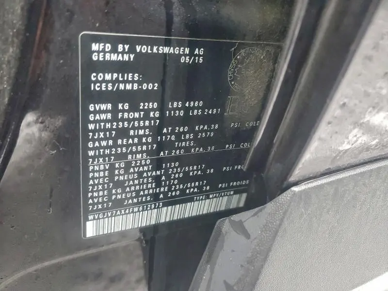 2015 VOLKSWAGEN TIGUAN S  