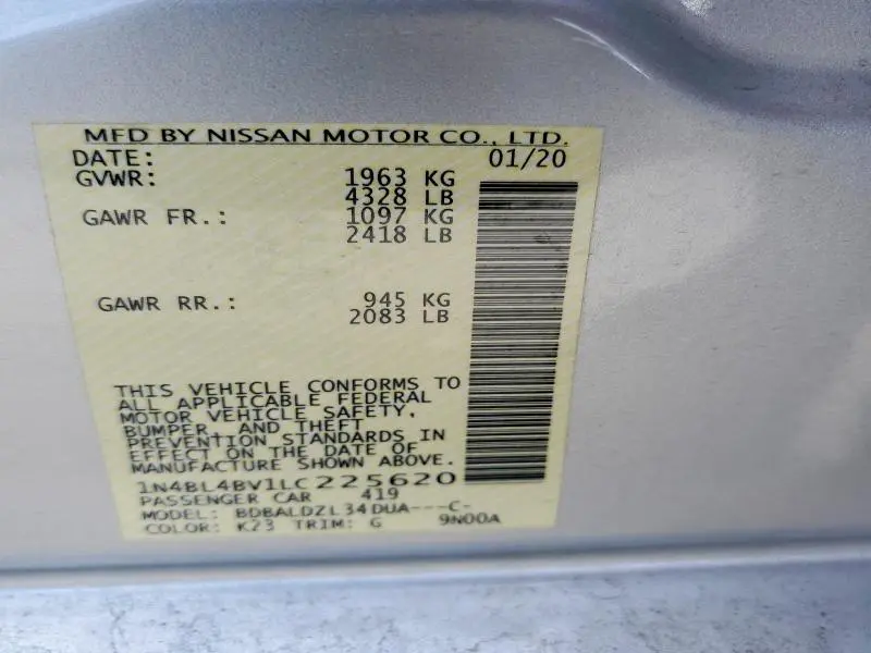 2020 NISSAN ALTIMA S  