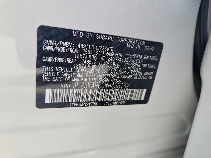 2022 SUBARU FORESTER TOURING  