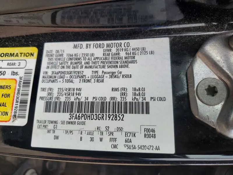 2016 FORD FUSION SE  