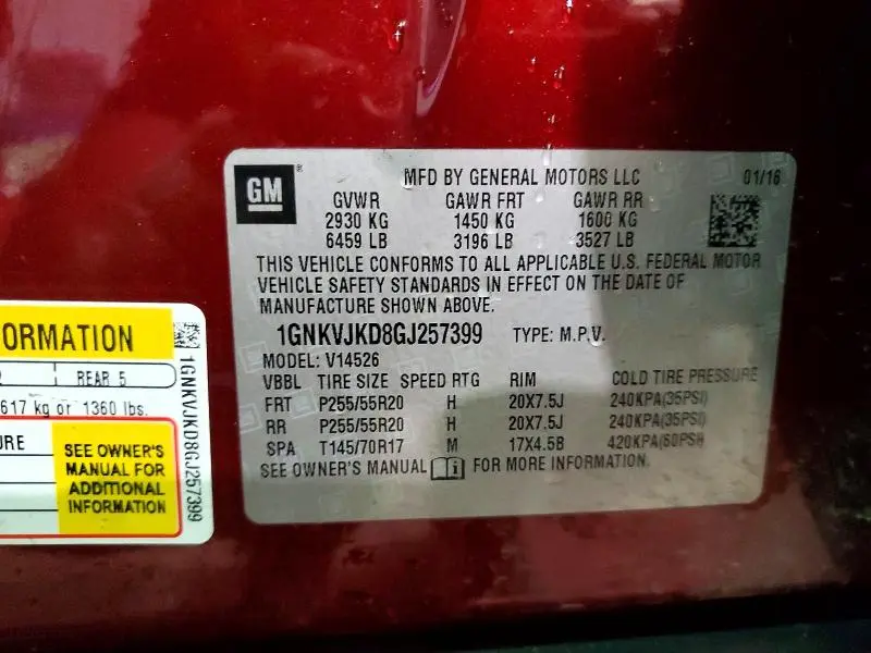 2016 CHEVROLET TRAVERSE LTZ  