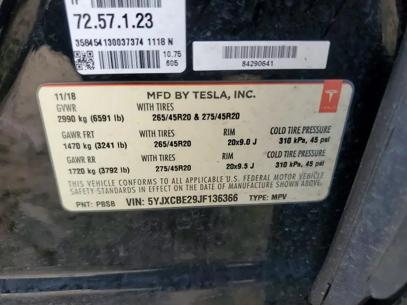 2018 TESLA MODEL X   