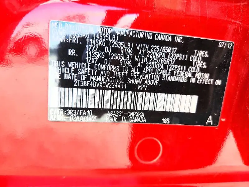 2012 TOYOTA RAV4 BASE  