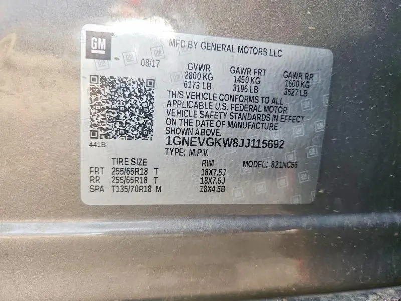 2018 CHEVROLET TRAVERSE LT  