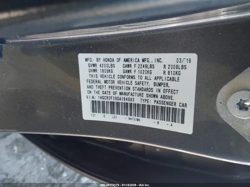 2016 HONDA ACCORD LX