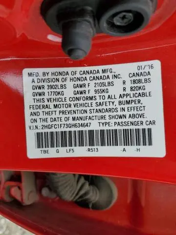 2016 HONDA CIVIC EXL  