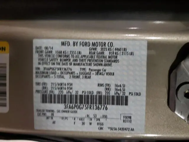 2015 FORD FUSION S