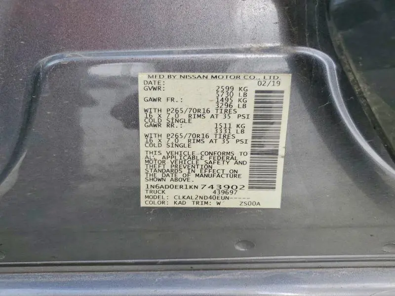2019 NISSAN FRONTIER SV  