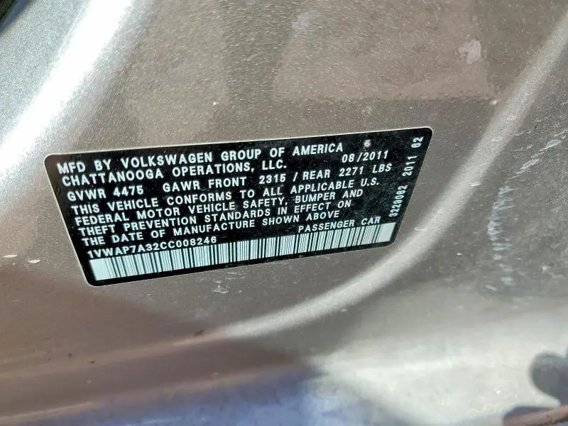 2012 VOLKSWAGEN PASSAT S  
