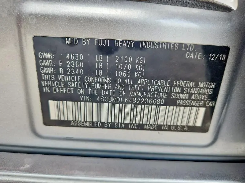 2011 SUBARU LEGACY 3.6R LIMITED  