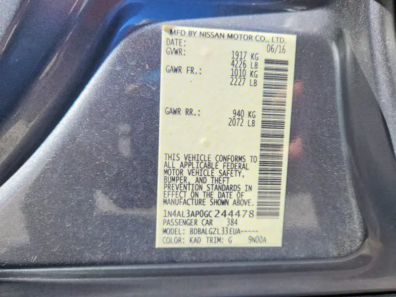 2016 NISSAN ALTIMA 2.5 S  