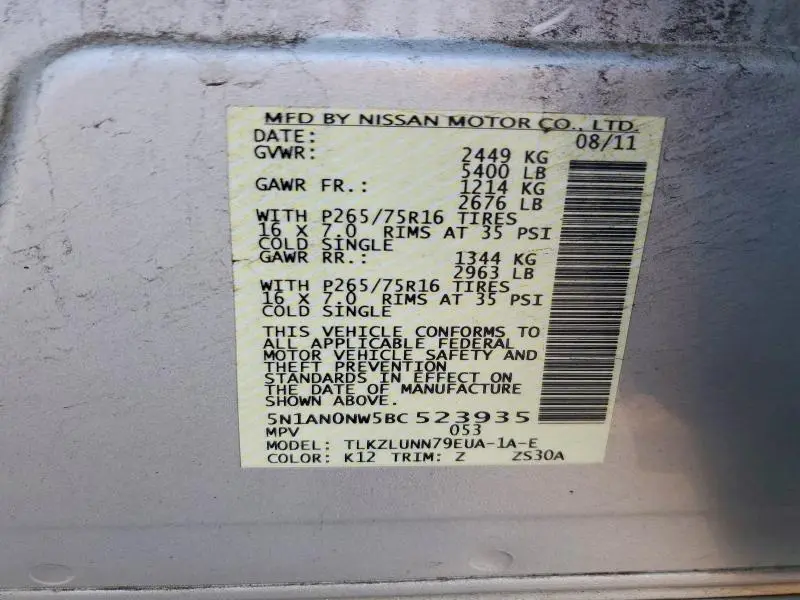2011 NISSAN XTERRA X  