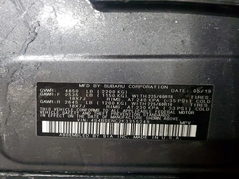 2019 SUBARU OUTBACK 3.6R LIMITED  