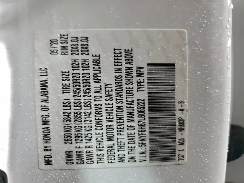 2020 HONDA PILOT TOURING  