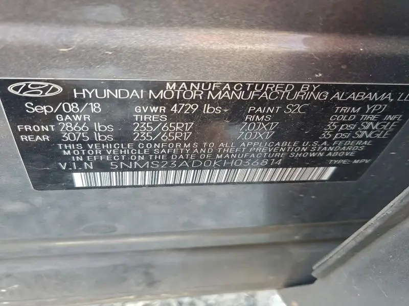 2019 HYUNDAI SANTA FE SE  