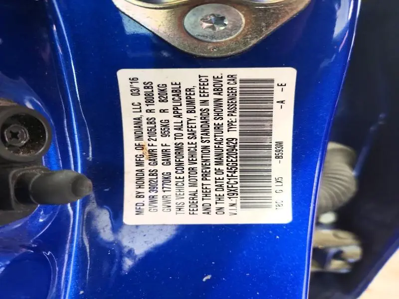 2016 HONDA CIVIC EX  