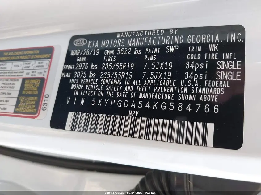2019 KIA SORENTO 3.3L S
