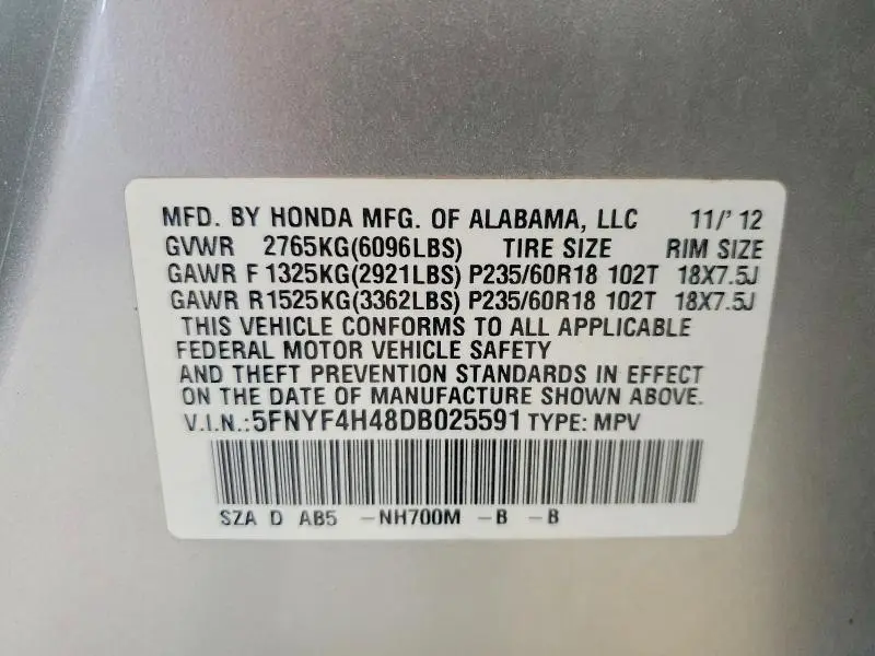 2013 HONDA PILOT EX  