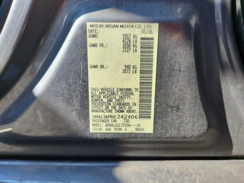 2016 NISSAN ALTIMA 2.5 S  