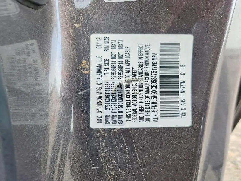 2012 HONDA ODYSSEY TOURING  