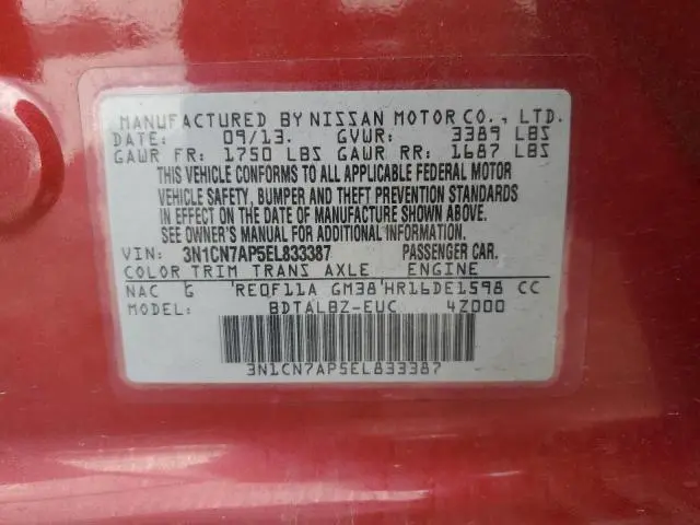 2014 NISSAN VERSA S  