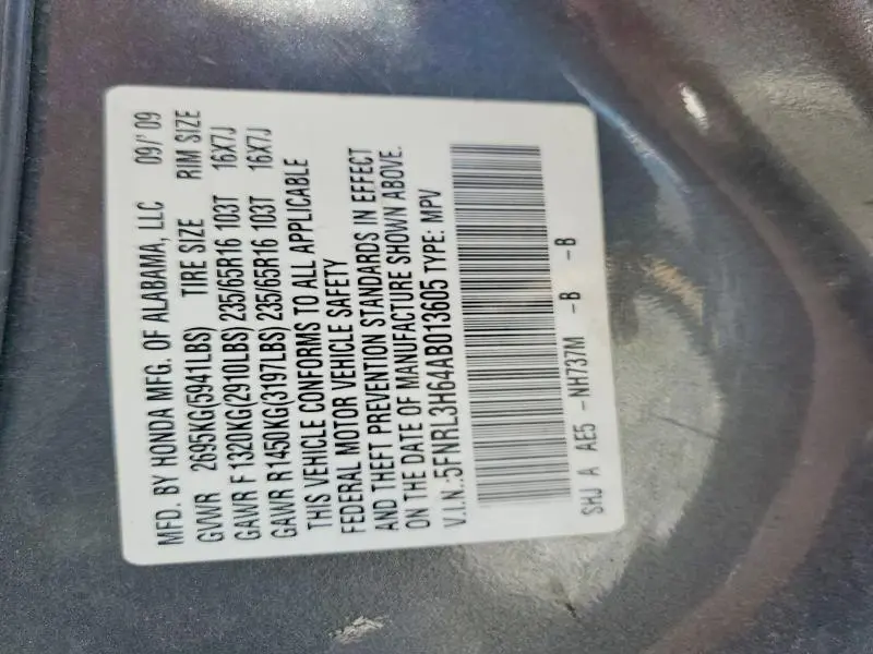 2010 HONDA ODYSSEY EXL  