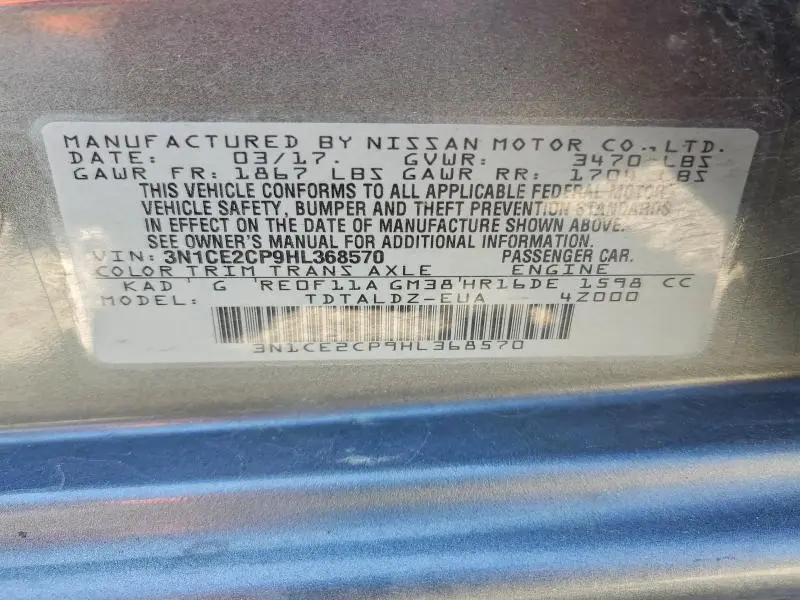 2017 NISSAN VERSA NOTE SV  