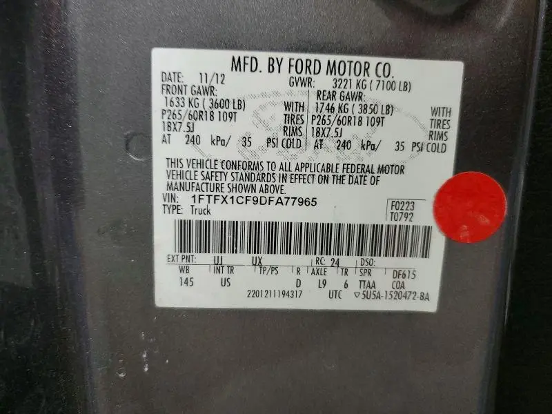 2013 FORD F150 SUPER CAB  