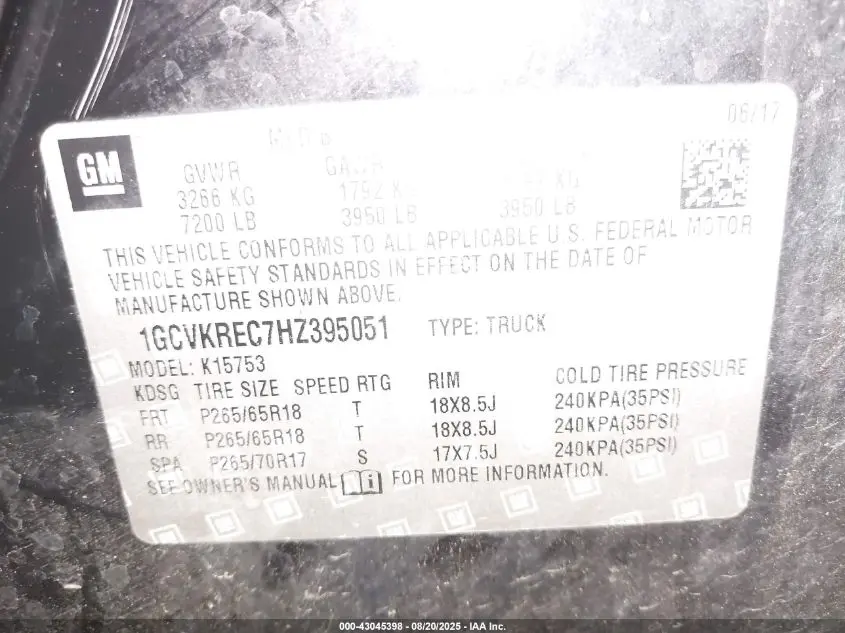 2017 CHEVROLET SILVERADO 1500 2LT