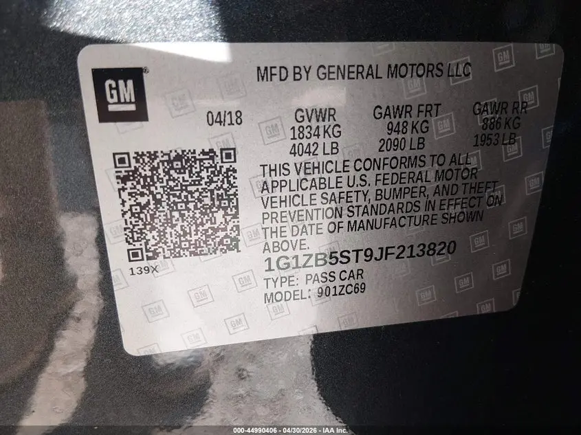 2018 CHEVROLET MALIBU 1LS