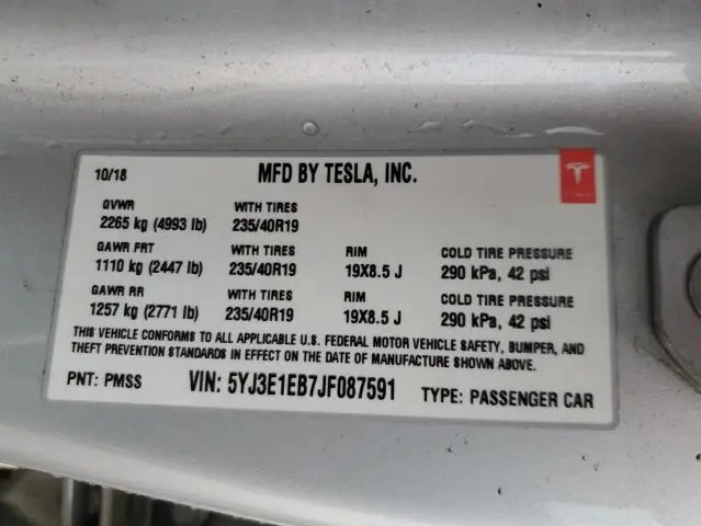 2018 TESLA MODEL 3   