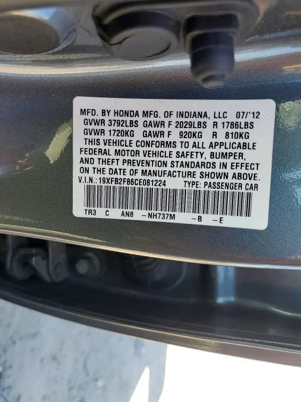 2012 HONDA CIVIC EX  