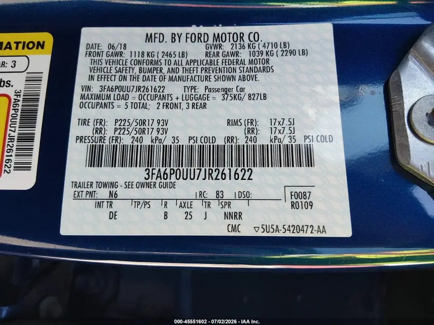 2018 FORD FUSION HYBRID S