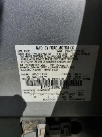 2013 FORD TAURUS SEL  