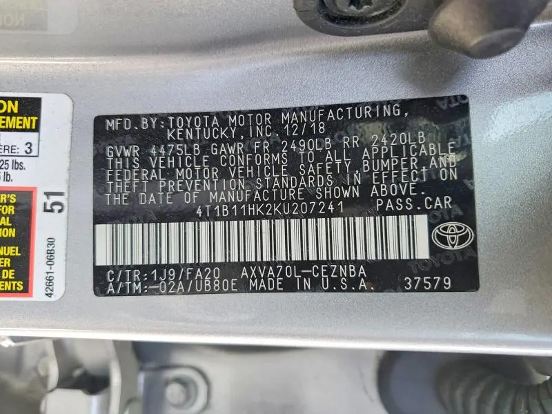 2019 TOYOTA CAMRY LE  
