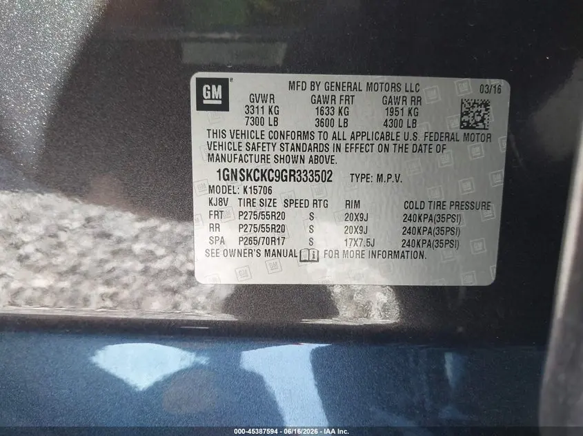 2016 CHEVROLET TAHOE LTZ