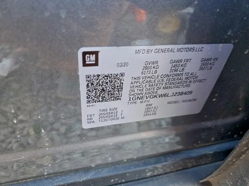 2020 CHEVROLET TRAVERSE LT  