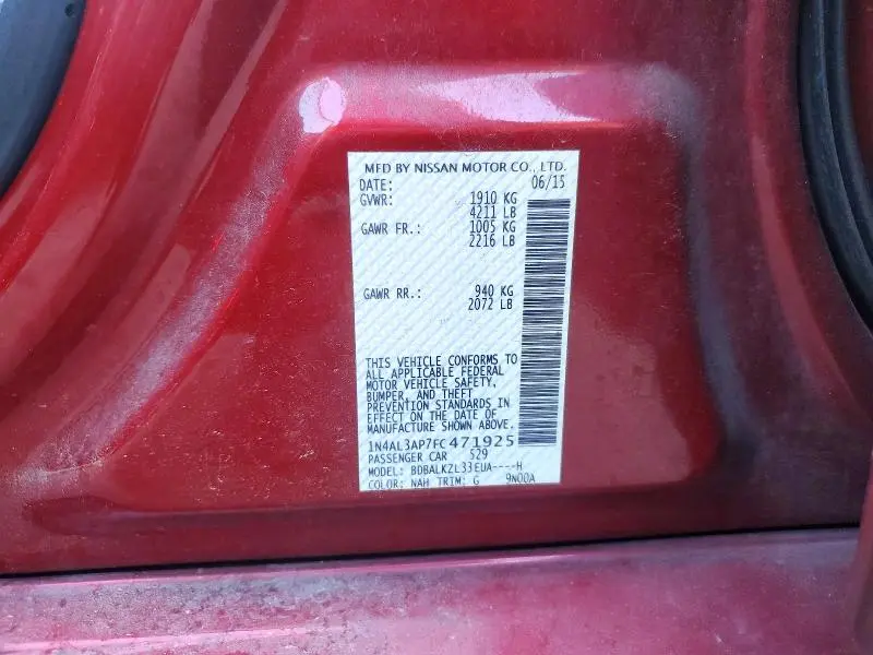 2015 NISSAN ALTIMA 2.5 SV  