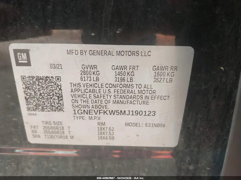 2021 CHEVROLET TRAVERSE AWD LS