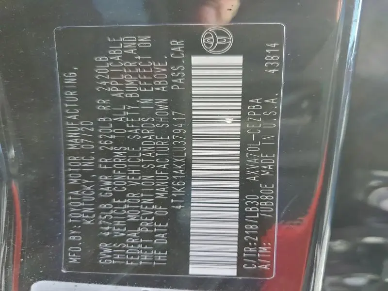 2020 TOYOTA CAMRY XSE  