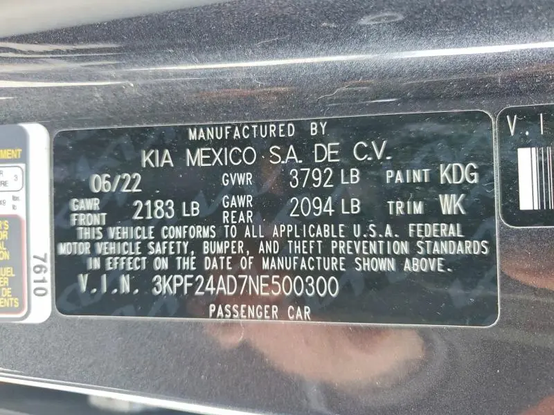 2022 KIA FORTE LXS  