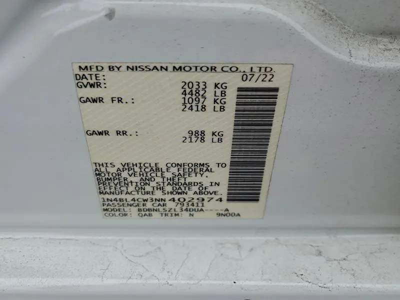 2022 NISSAN ALTIMA 2.5 SR  