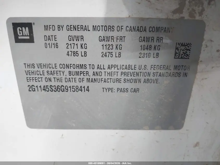 2016 CHEVROLET IMPALA 2LZ