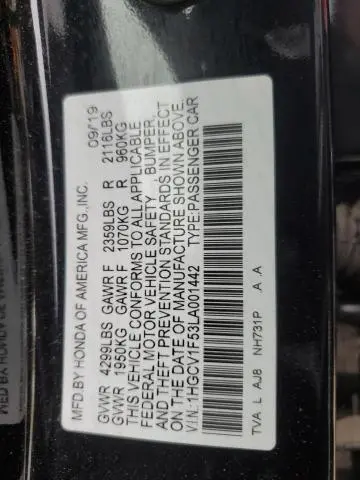 2020 HONDA ACCORD EXL  